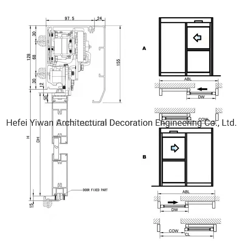 High Quality Industrial Hotel Commercial Auto Automatic Operators Interior Aluminium Glass Sliding Door