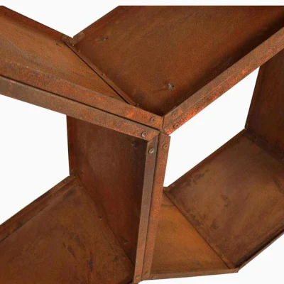 Rack de lenha de aço Corten para armazenamento interno Rack de armazenamento de lenha hexagonal